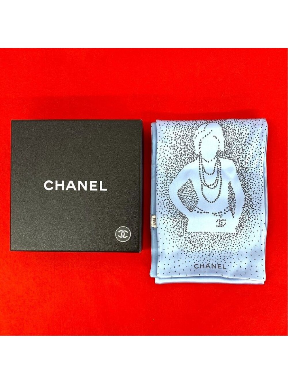 Chanel Logo Silk Scarf Pattern Bandana Shawl Light Blue 7 1